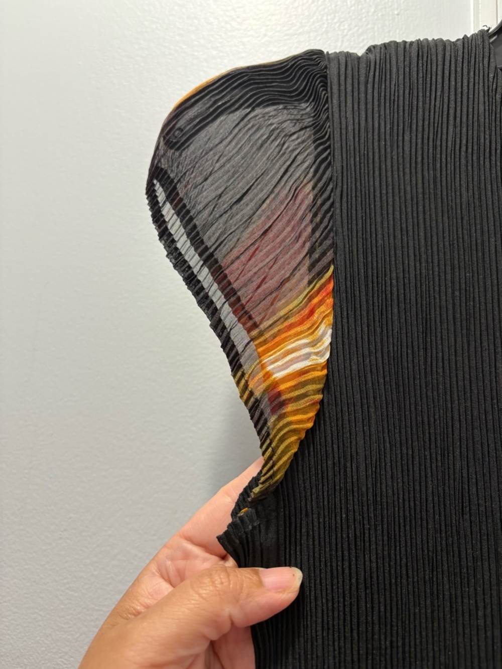 Unbranded Isse Miyake Style Black Pleated Cap-Sleeve Dress Abstract Print Dress - Picture 6 of 16